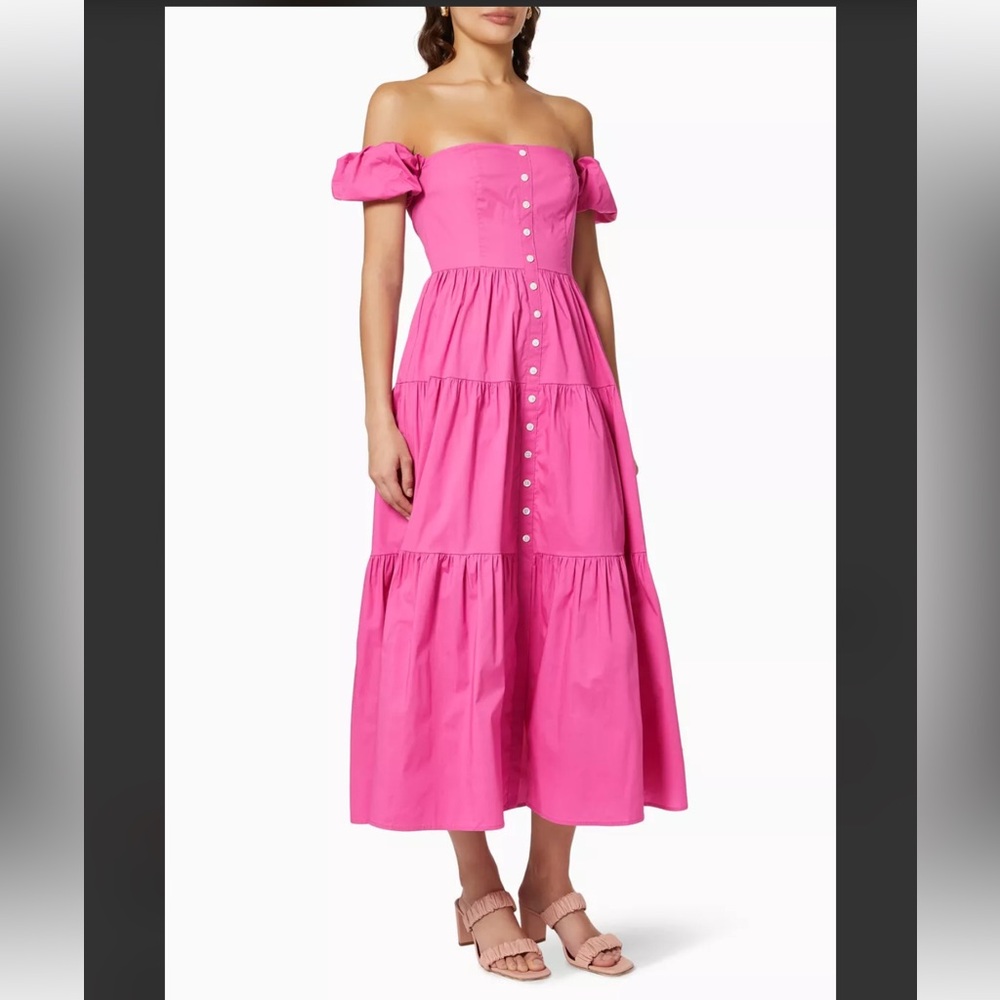 NWT STAUD Elio Button Down Off the Shoulder Midi Dress Size 6